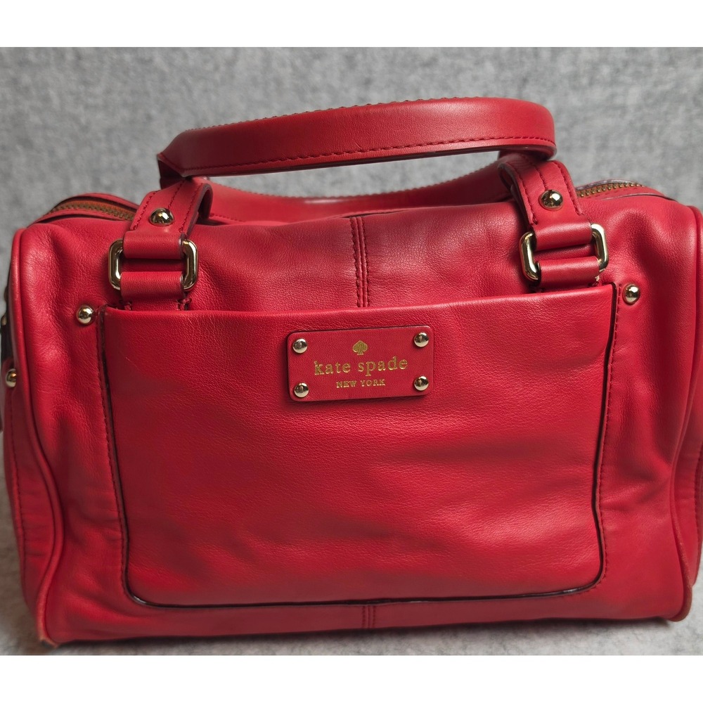 Kate Spade Red Leather Satchel WKRU1242 Doctor Barrel Boston Bag Gold Hardware